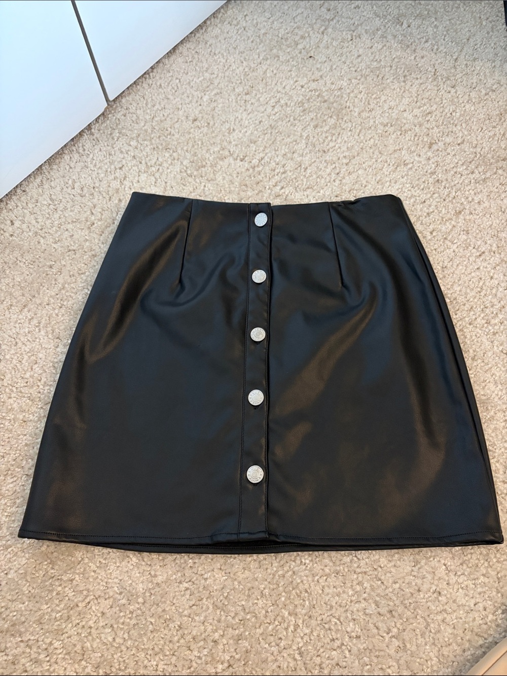 emory park Black Faux Leather Button-Front Mini Skirt